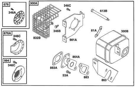 Muffler Grp 2 Diagram and Parts List for 161432-0126-XX  Briggs and Stratton Engine